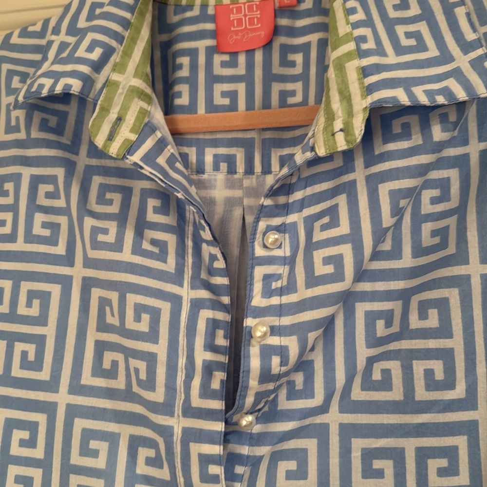 Just Darviny Women’s Size Large Charlotte Dress Greek Key Blue White - Picture 3 of 7